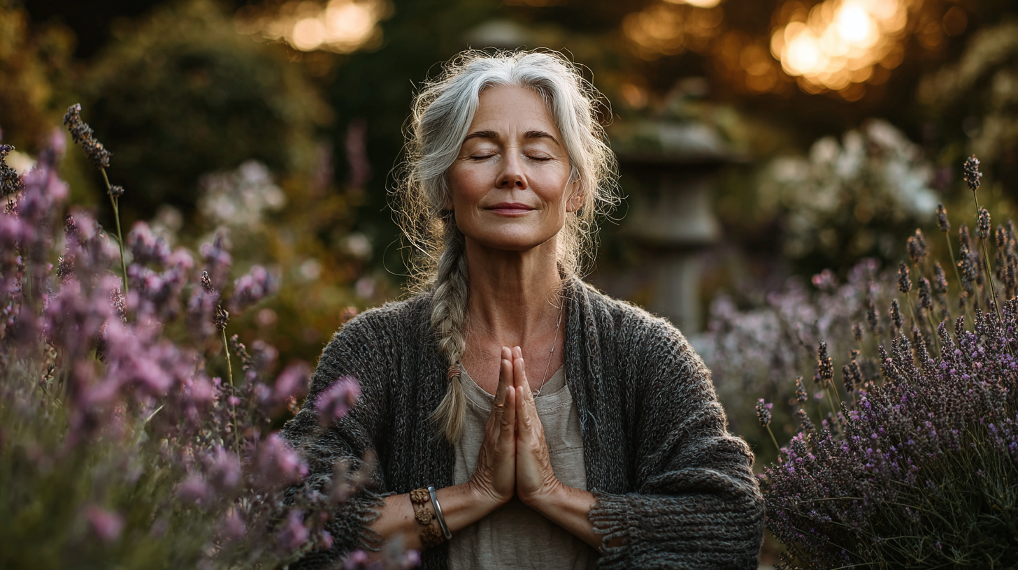 Grup de seniori practicând yoga în natură
